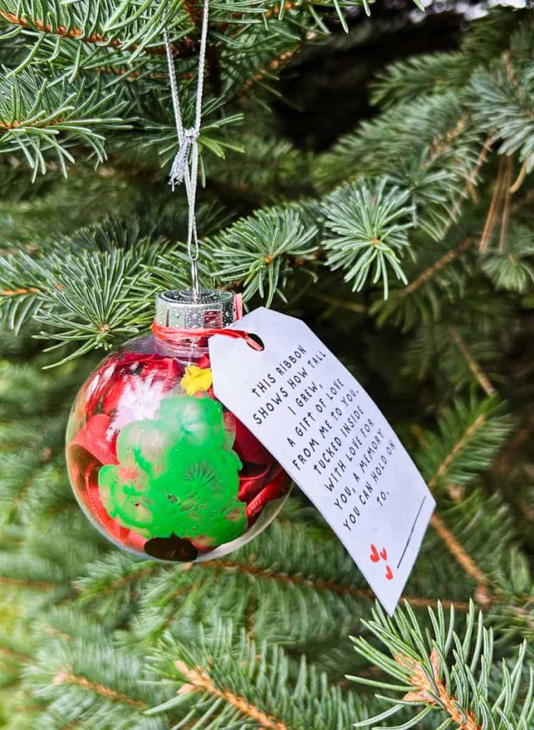 ribbon height keepsake christmas ornament - fox farm home